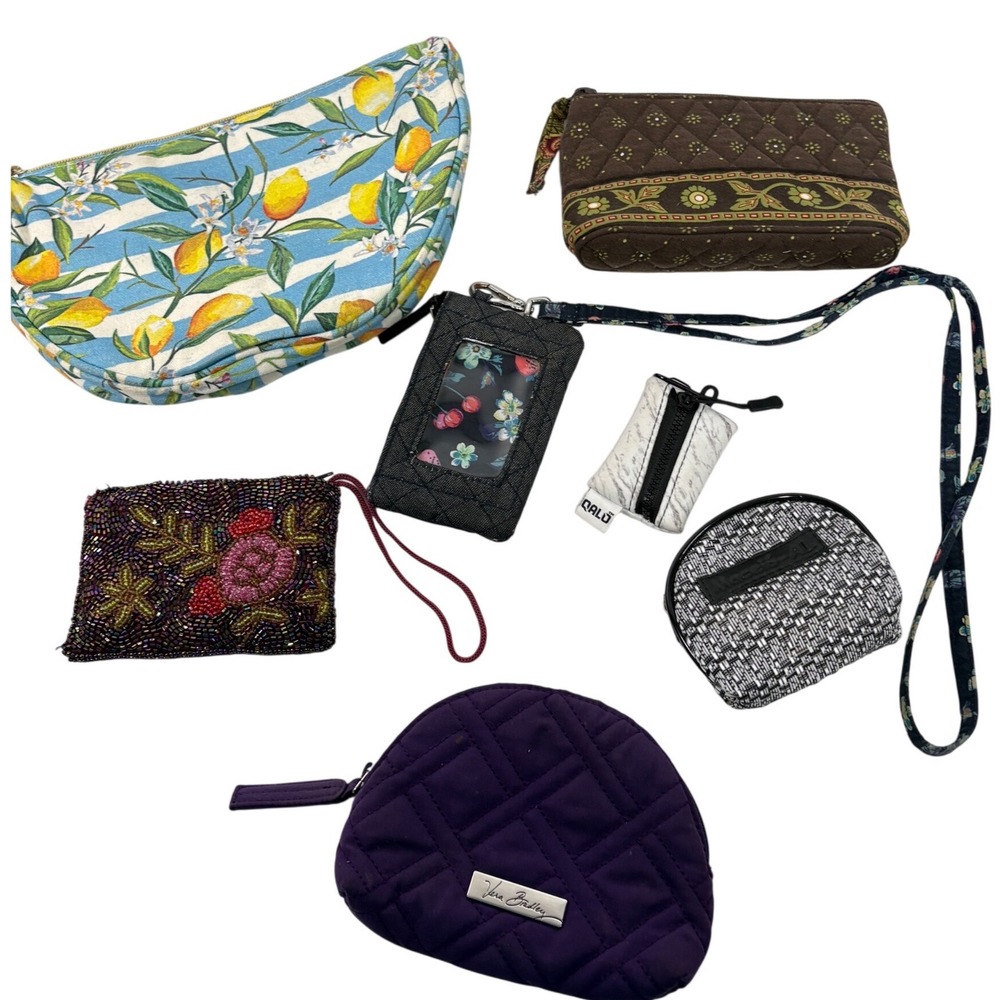 Vera Bradley Somersby‎ QALO Mixed Accessory Lot Cosmetic Bags ID Lanyard 7pc